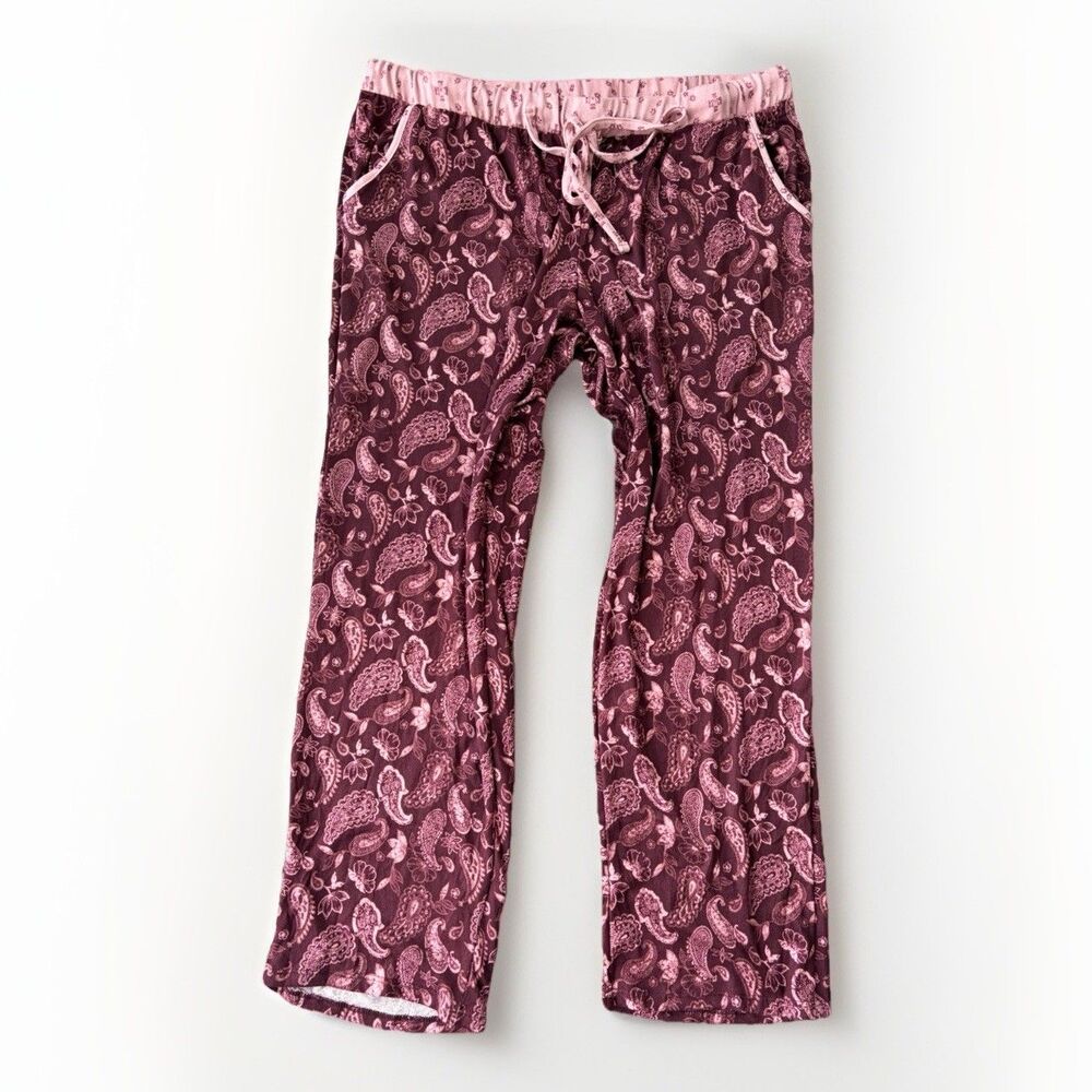 Lucky Brand Women's Pajama Lounge Pants Burgundy Pink Paisley Drawstring Size XL